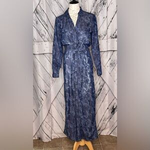 Blue Camo Maxi Dress Button Down Belted S